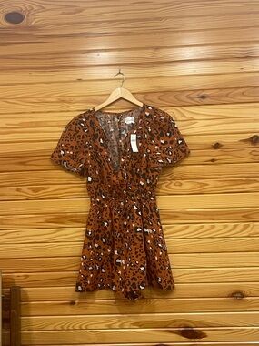 Anthropologie Rust Leopard Print Linen Romper
